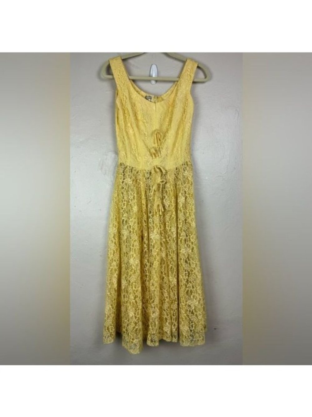 1950s GiGi Young Originals Yellow Lace Sleeveless Dress SMALL hippie boho